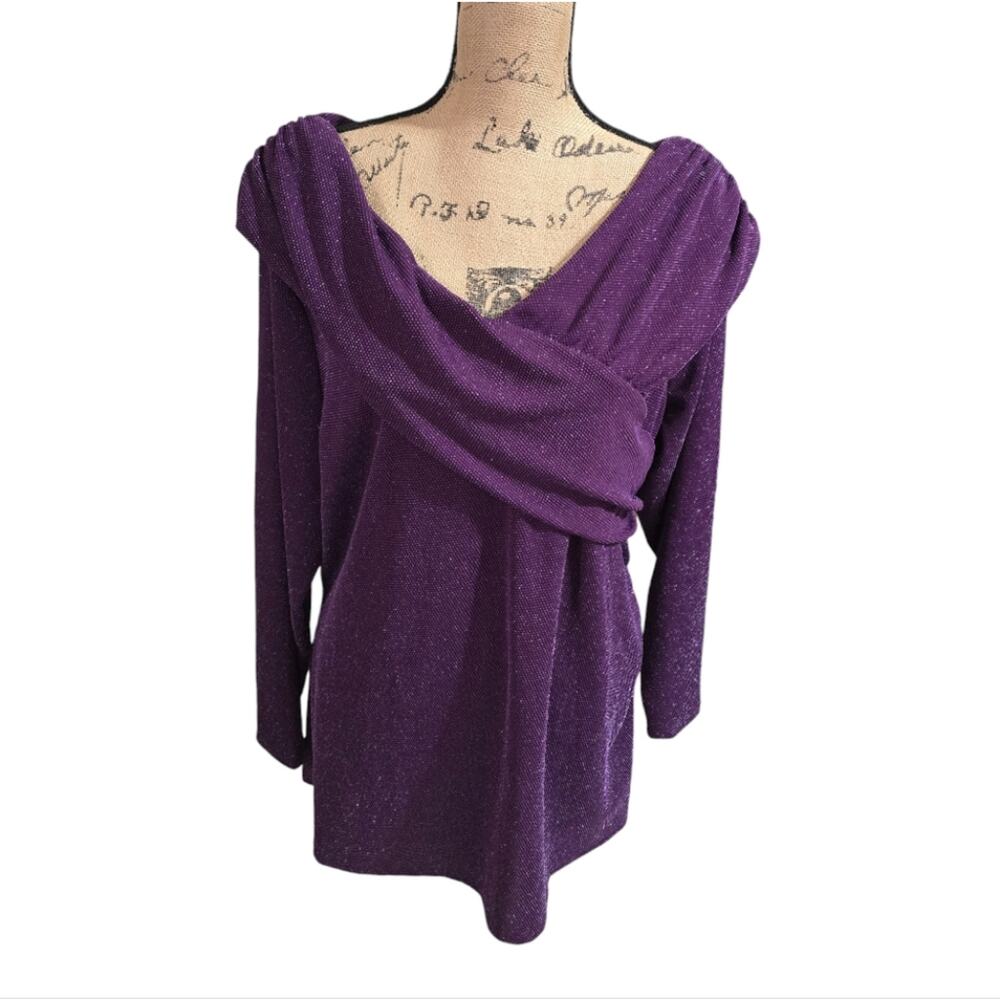 Lane‎ Bryant Purple Metallic Off Shoulder Sexy Flattering Top Plus Sz 18 20 2X